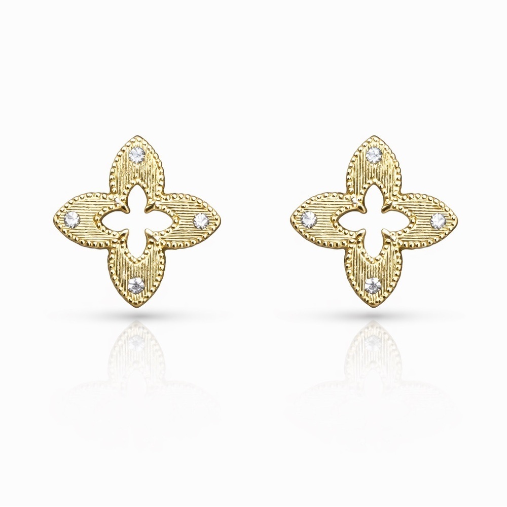 ⚜️ Alhambra Style Gold Floral Earrings with CZ